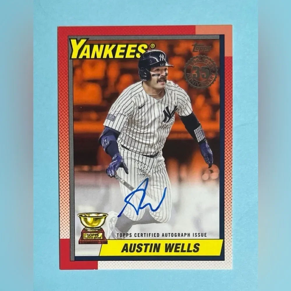 2025 Topps Yankees Austin Wells on card Autograph numbered 11/ 25